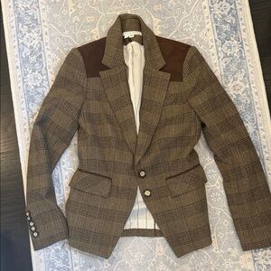 Veronica Beard Brown Plaid Blazer with Dark Brown Shoulder Panels